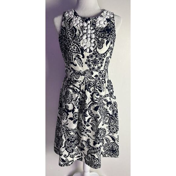Eliza J Dresses & Skirts - Eliza J Womens Linen Blend Blue Floral Embellished Fit & Flare Dress Sz 4 NWOT